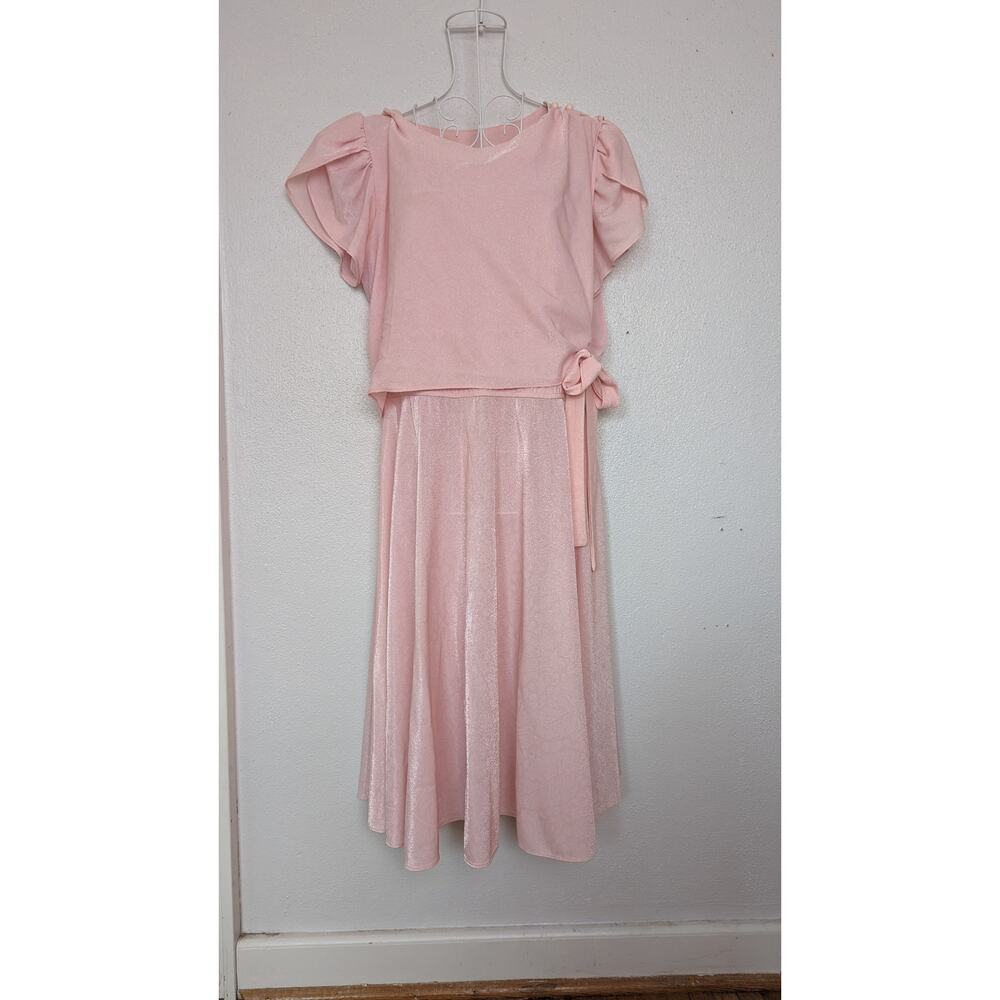 Vintage 60s Rose Pink Fluttersleeve  Balletcore Layered Midi Dress Sz Large